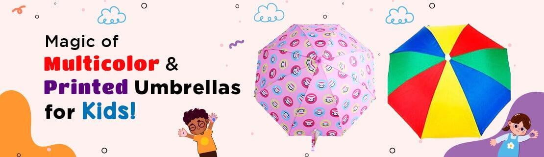 kids multi color rainbow and kids printed umbrella collection by sky umbrella india