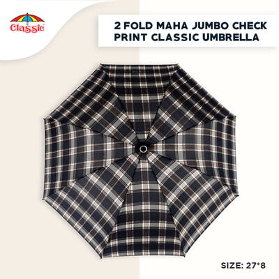 2fold Maha Jumbo Size Check print Classic Umbrella | Pack of 12pcs