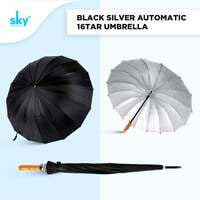 Black Silver 16tar Automatic Umbrella