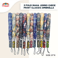 2fold Maha Jumbo Size Check print Classic Umbrella | Pack of 12pcs