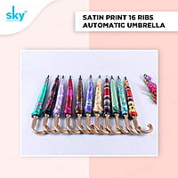 Satin Print 16tar Automatic Sky Umbrella | (Pack of 6pcs) | 22inch - INR 150/piece