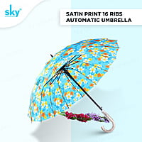 Satin Print 16tar Automatic Sky Umbrella | (Pack of 6pcs) | 22inch - INR 150/piece