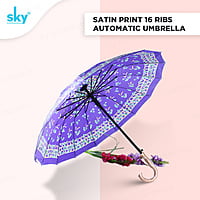 Satin Print 16tar Automatic Sky Umbrella | (Pack of 6pcs) | 22inch - INR 150/piece