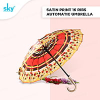 Satin Print 16tar Automatic Sky Umbrella | (Pack of 6pcs) | 22inch - INR 150/piece