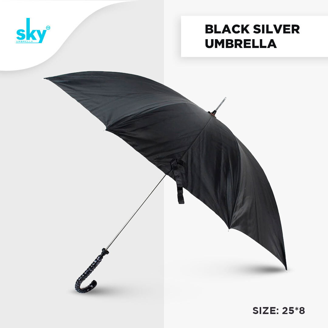 25inch 8tar Black Silver Umbrella