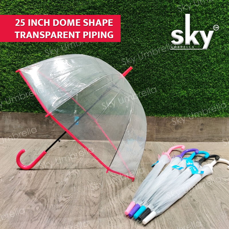 25INCH Dome Shape Piping Transparent Umbrella | (Pack of 12pcs) | 21inch - INR 200/piece