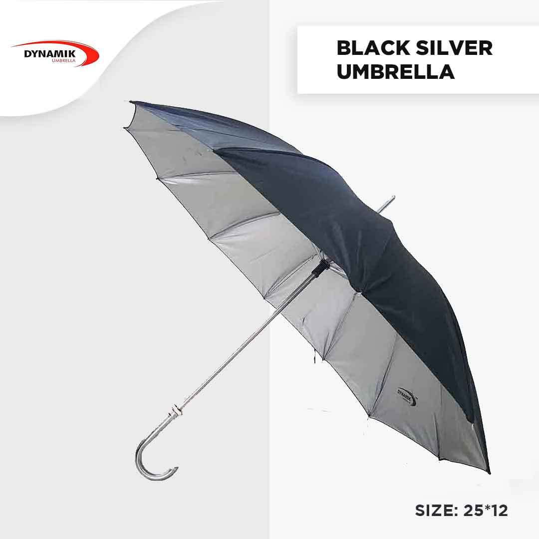 25*12 Black Silver Umbrella (Pack of 6pcs) INR 120/piece-Pack of 6pcs