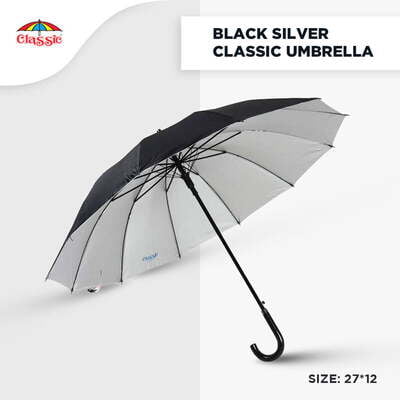 27*12 Auto Black Silver Sky Umbrella | (Pack of 6pcs) | INR 265/piece