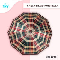 27*10 Auto Check Silver Umbrella | (Pack of 6pcs) | INR 235/piece