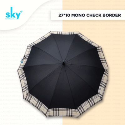 27*10 Mono Color Check Border Sky Umbrella | (Pack of 6pcs) |  INR 280/piece