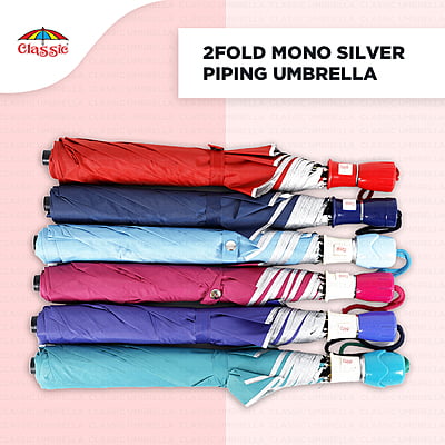 2fold Mono Silver Border Classic Umbrella | (Pack of 12pcs) | 21inch - INR 140/piece  | 23inch - INR 160/piece