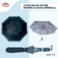 2fold Black Silver Border Classic Umbrella