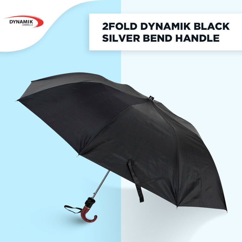2Fold Black Silver Bend Handle Dynamik Umbrella