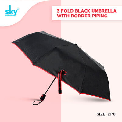 3fold black umbrella with border piping
