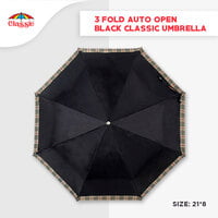 3Fold Auto Open Black Silver Classic Umbrella