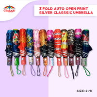 3Fold Auto Open Print Silver Classic Umbrella 3Fold Auto Open Print Silver Classic Umbrella