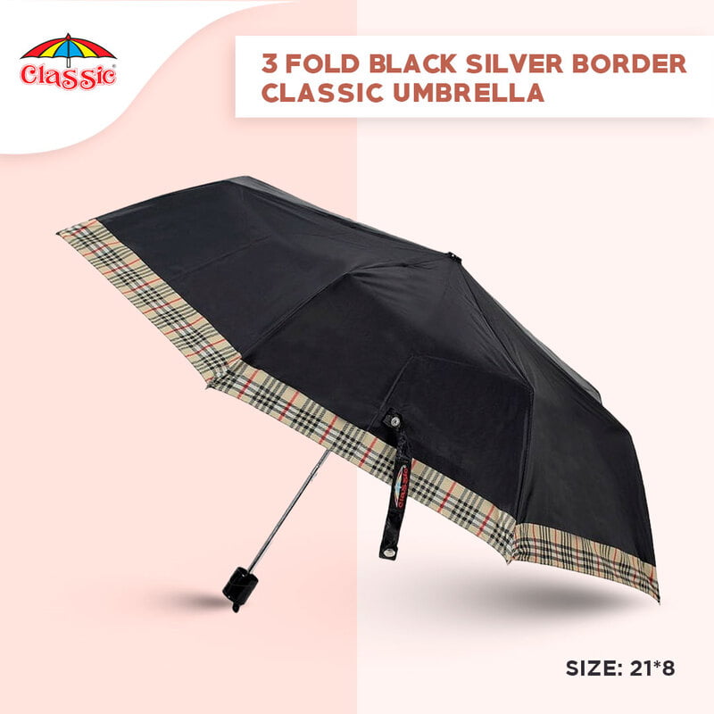 3fold Black Silver Border Classic Umbrella 3fold Black Silver Border Classic Umbrella