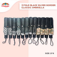 3fold Black Silver Border Classic Umbrella