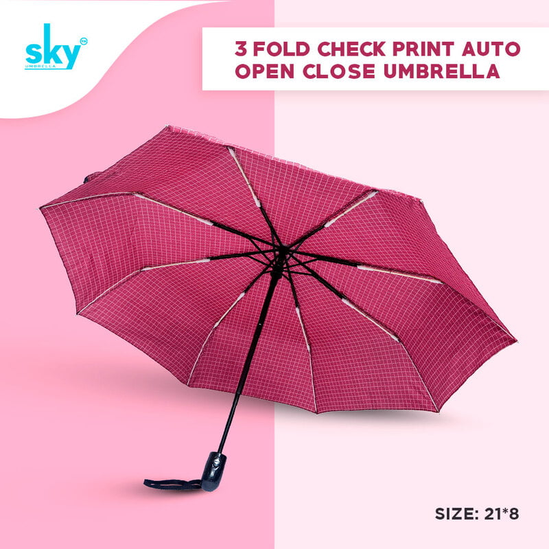 3Fold Check Print Auto Open Close Umbrella