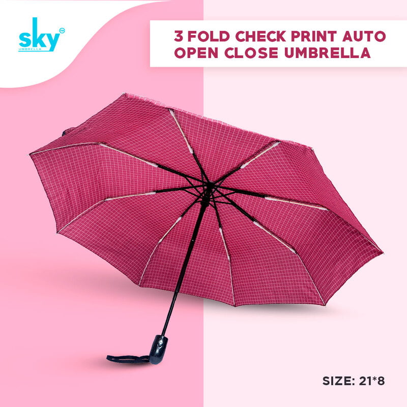 3Fold Check Print Auto Open Close Umbrella 3Fold Check Print Auto Open Close Umbrella