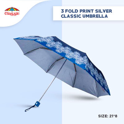 3Fold Print Silver Classic Umbrella
