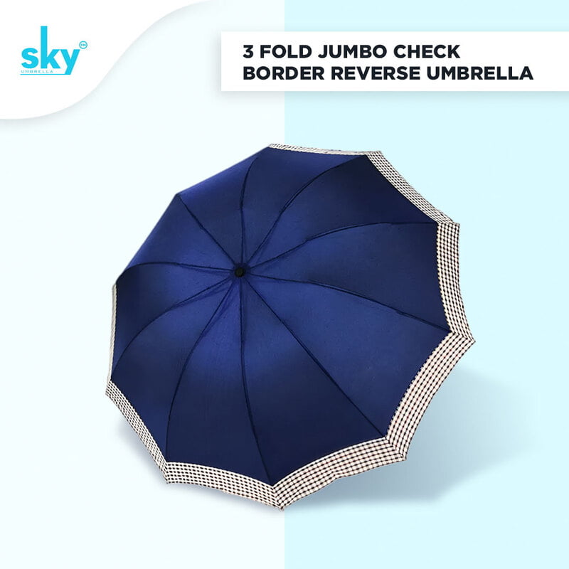 3Fold Inverted Jumbo Check Border Umbrella | (Pack of 12pcs) | INR 250/piece