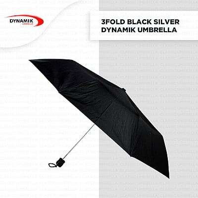 3fold Black Silver Dynamik Umbrella | (Pack of 12pcs) | INR 180/piece