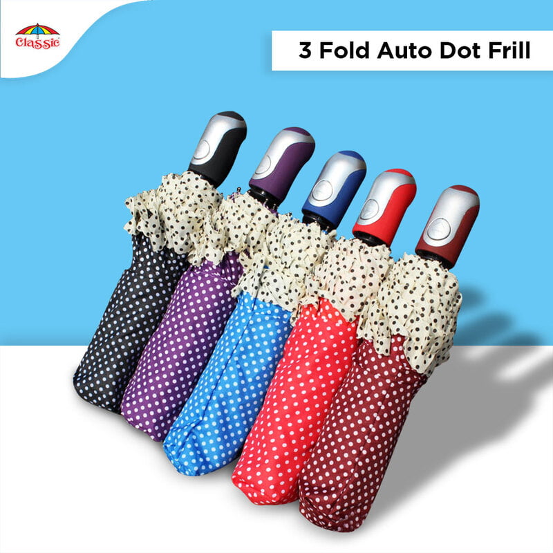 3fold Auto Dot Frill Umbrella 3fold Auto Dot Frill Umbrella